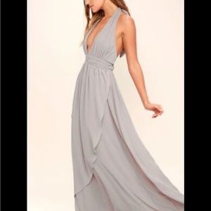 Lulu’s Gray Silver Maxi Halter Dress Size XS
